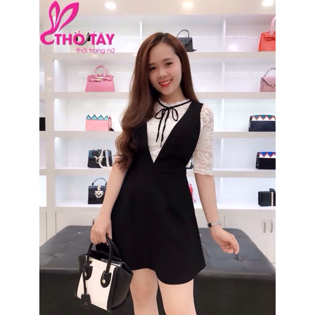 S202-Sét đầm yếm + Áo ren nơ