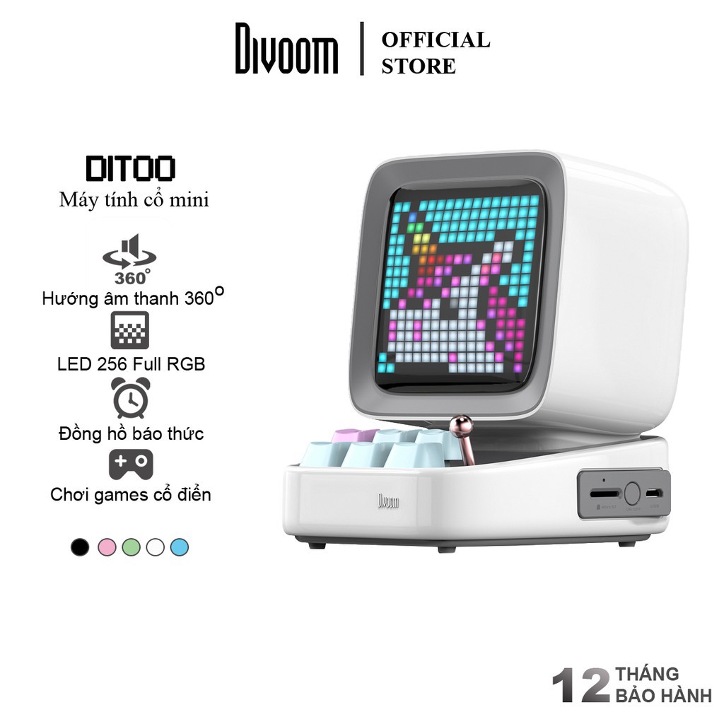 Loa Bluetooth Divoom DiToo 10W - Hình Dáng Máy Tính Cổ, Màn Hình LED 256 Full RGB - Bảo hành 12 tháng