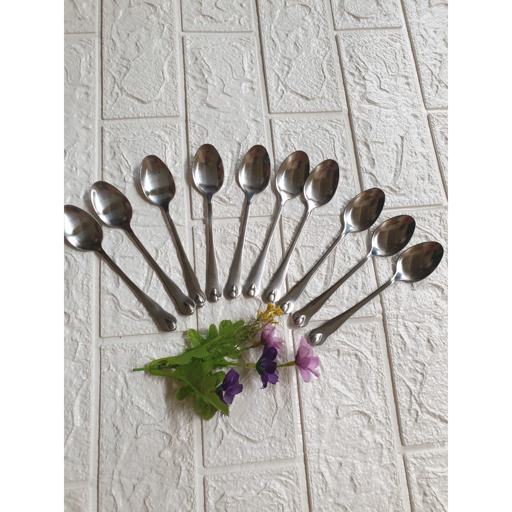 Bộ 10c Thìa cafe, bánh ngọt hình giọt lệ inox sáng bóng dày dặn KT: 14x 2.7cm