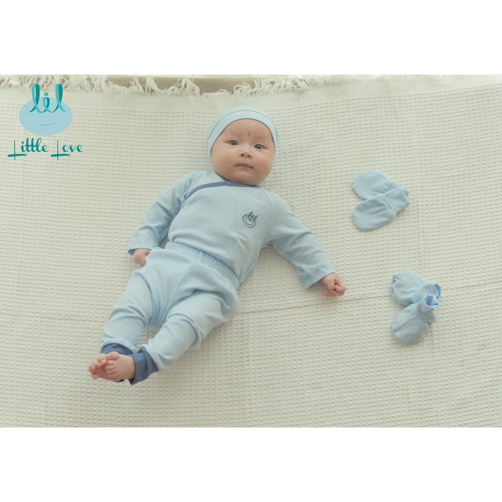 [CHÍNH HÃNG] Bộ sơ sinh cài giữa vải tăm họa tiết Little love