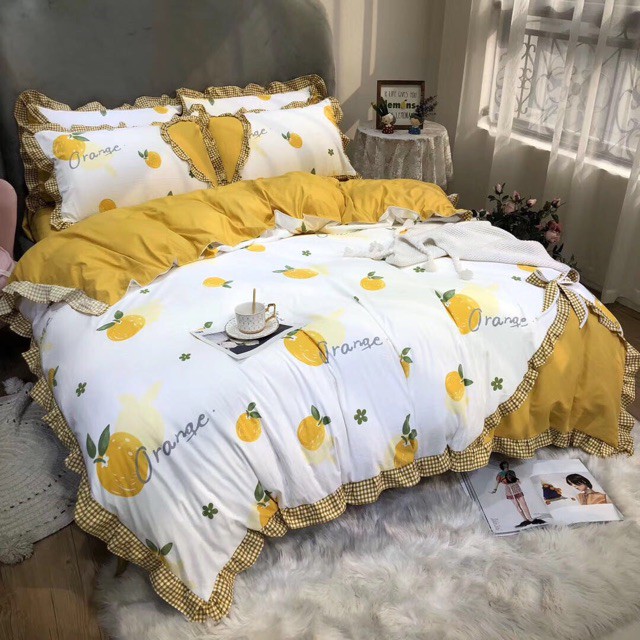 Bộ chăn ga gối cotton bèo nơ dành cho các cô nàng điệu đà