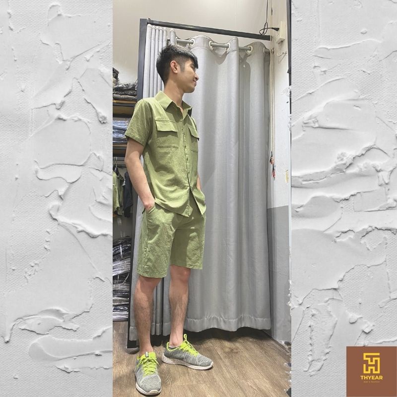 BỘ ĐŨI NAM Quần ngắn Áo Cộc tay đũi