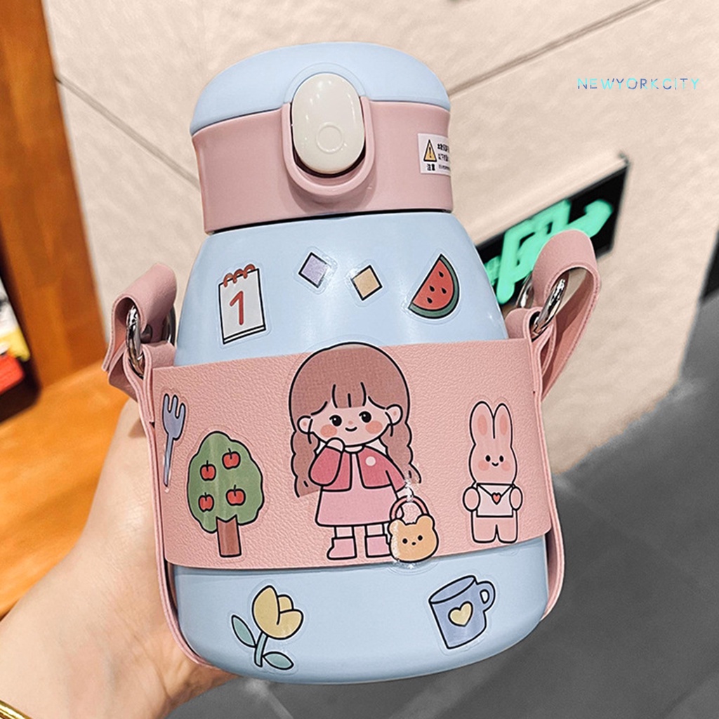 Bình Nước Giữ Ấm Bằng Thép Không Gỉ Chống Tràn 600ml Dành Cho Các Bé