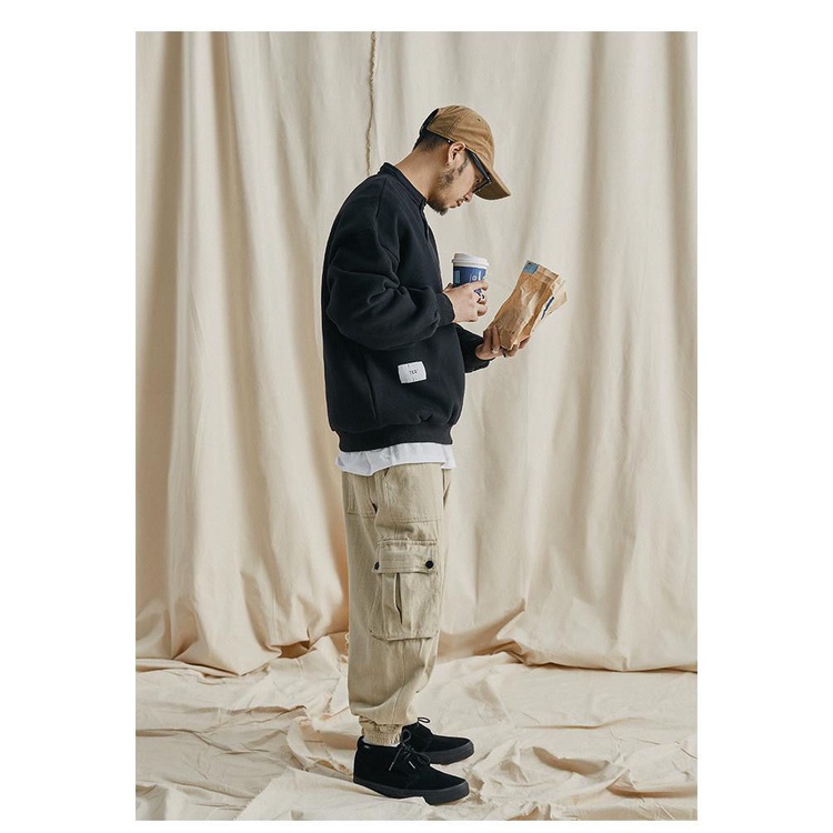 Áo sweater nam tay dài dáng rộng có cổ màu đen/ xám thời trang thu đông phong cách Hàn Quốc