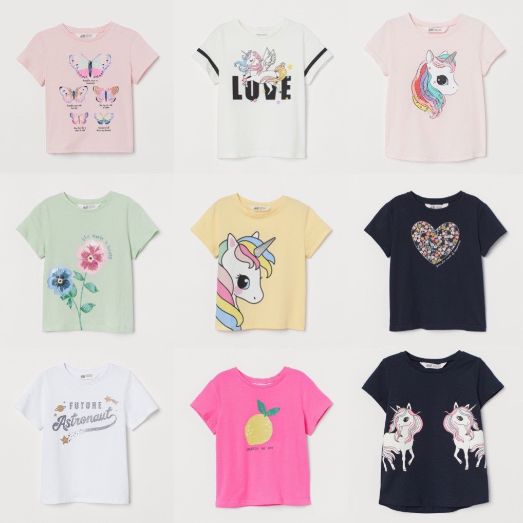 Áo H//M BG cotton mickey, pony, siêu xinh Size 4-14t