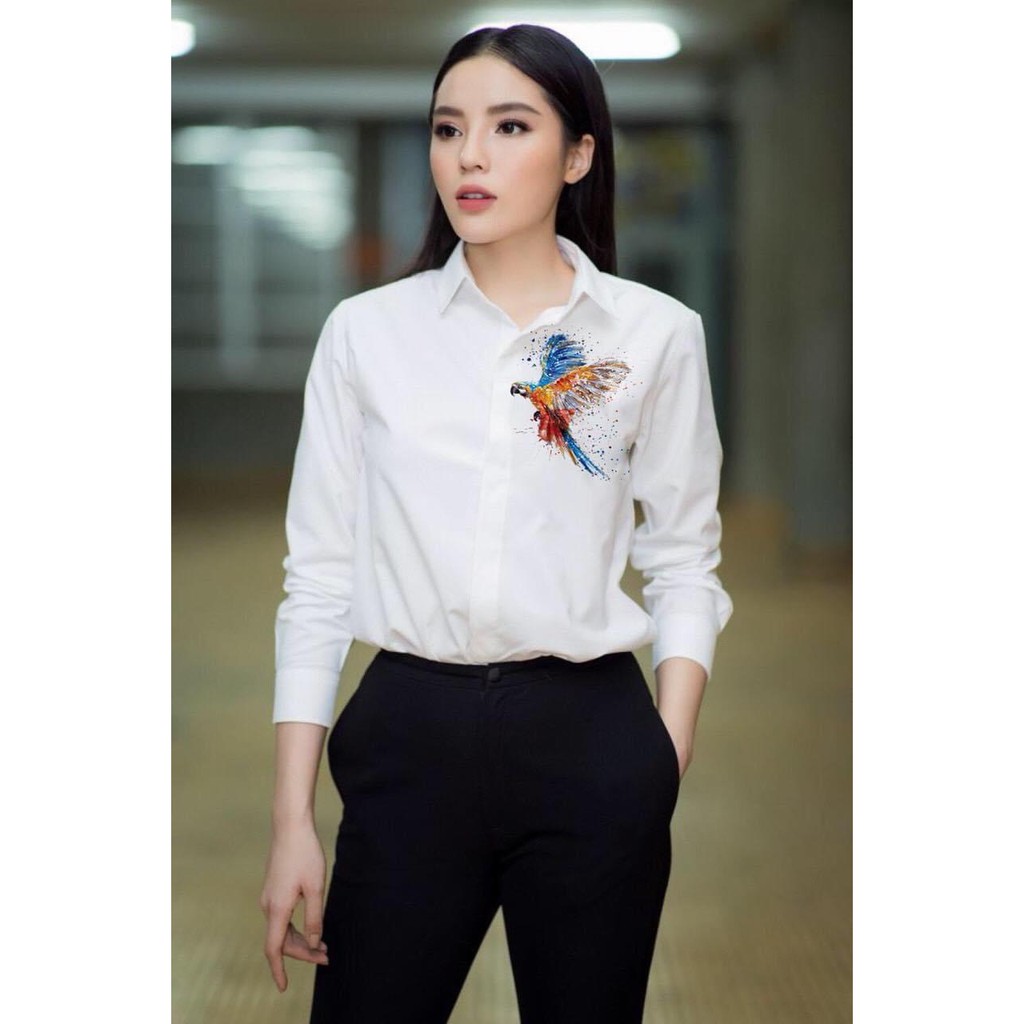ÁO SƠ MI NAM, ÁO CẶP ĐÔI NAM NỮ DÀI TAY TRẮNG KATE LỤA IN HÌNH ĐẠI BÀNG FORM BODY HÀN QUỐC MẪU MỚI | BigBuy360 - bigbuy360.vn