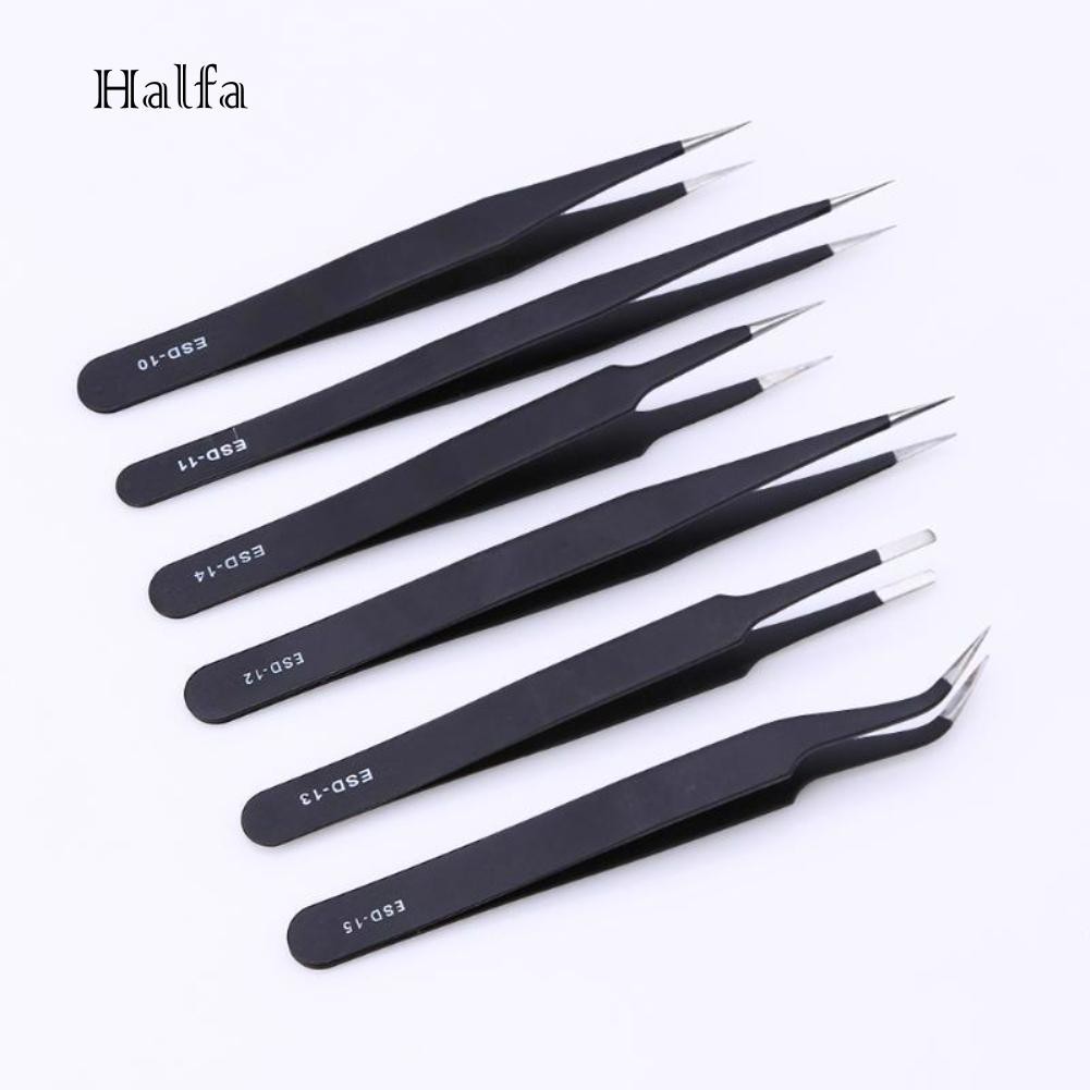 Hl Bộ Dụng Cụ In Hình Độc Đáo Tiện Dụng☆Set 6 Nhíp Sửa Chữa Bằng Thép Carbon Chống Tĩnh Điện An Toàn