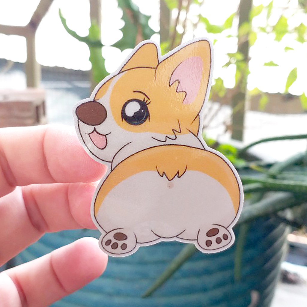 Sticker chó Corgi siêu dễ thương, tem chống nước được cắt sẳn, dùng trang trí nón bảo hiểm, xe máy, laptop, điện thoại