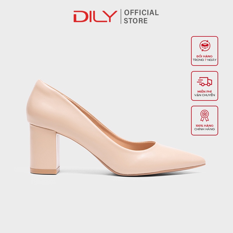 Giày cao gót nữ bít mũi DILY mũi nhọn thời trang gót vuông basic cao 7cm_ AA0265