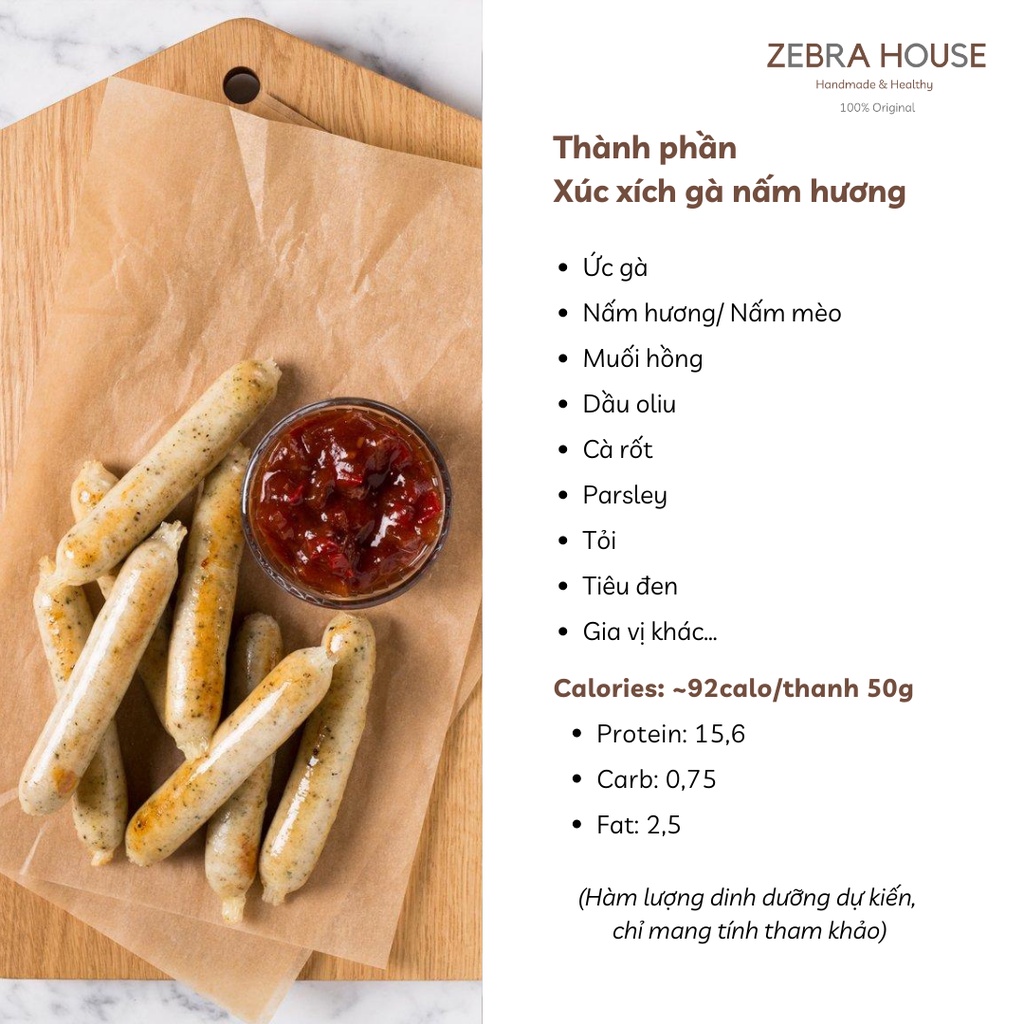 Xúc Xích Ức Gà Nấm Hương Eat Clean Túi 500Gr