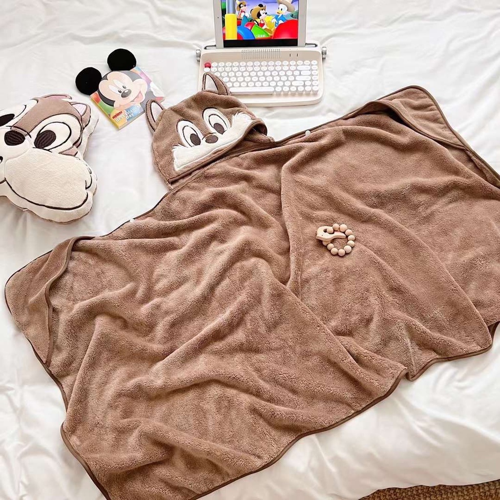 Chăn nỉ lông choàng đầu họa tiết hoạt hình M2T BEDDING kích thước 80x145cm