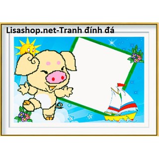 Tranh đính đá CON HEO có lồng hình 56x40cm
