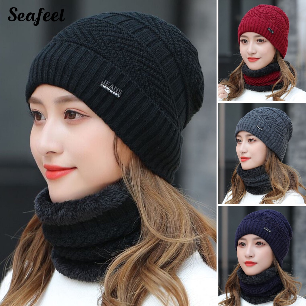 Set 2 Mũ Len Đan Giữ Ấm Cổ Thời Trang Nữ