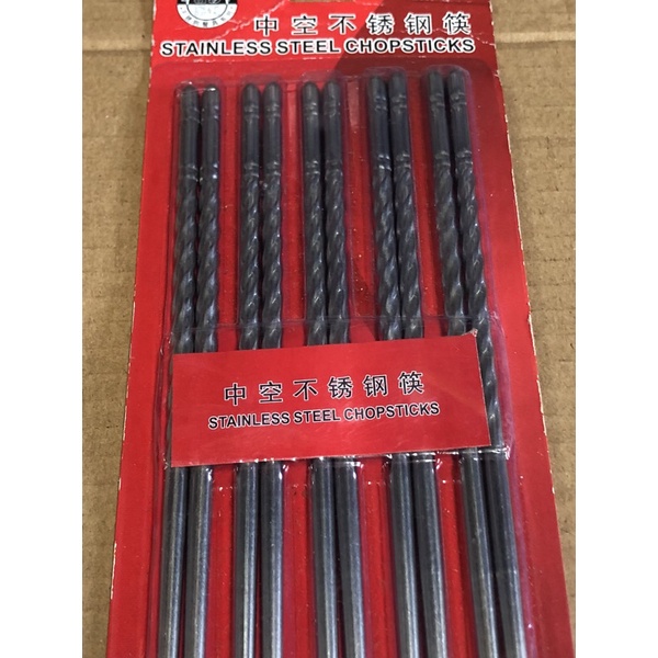 10 đũa ăn cơm inox xịn bóng sáng sang trọng có xoắn chống trơn