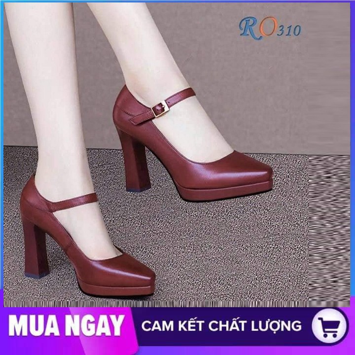 Giày cao gót nữ đẹp đế vuông 8cm hàng hiệu rosata hai màu đen đỏ ro310