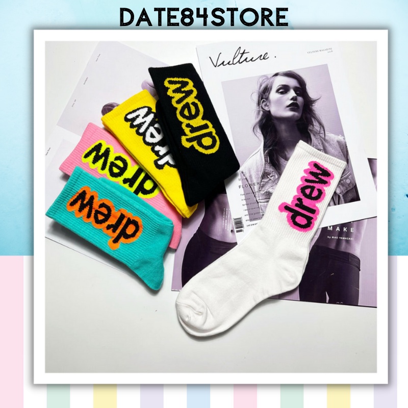 Tất vớ nam nữ cổ cao nhiều màu logo Drew Date84store