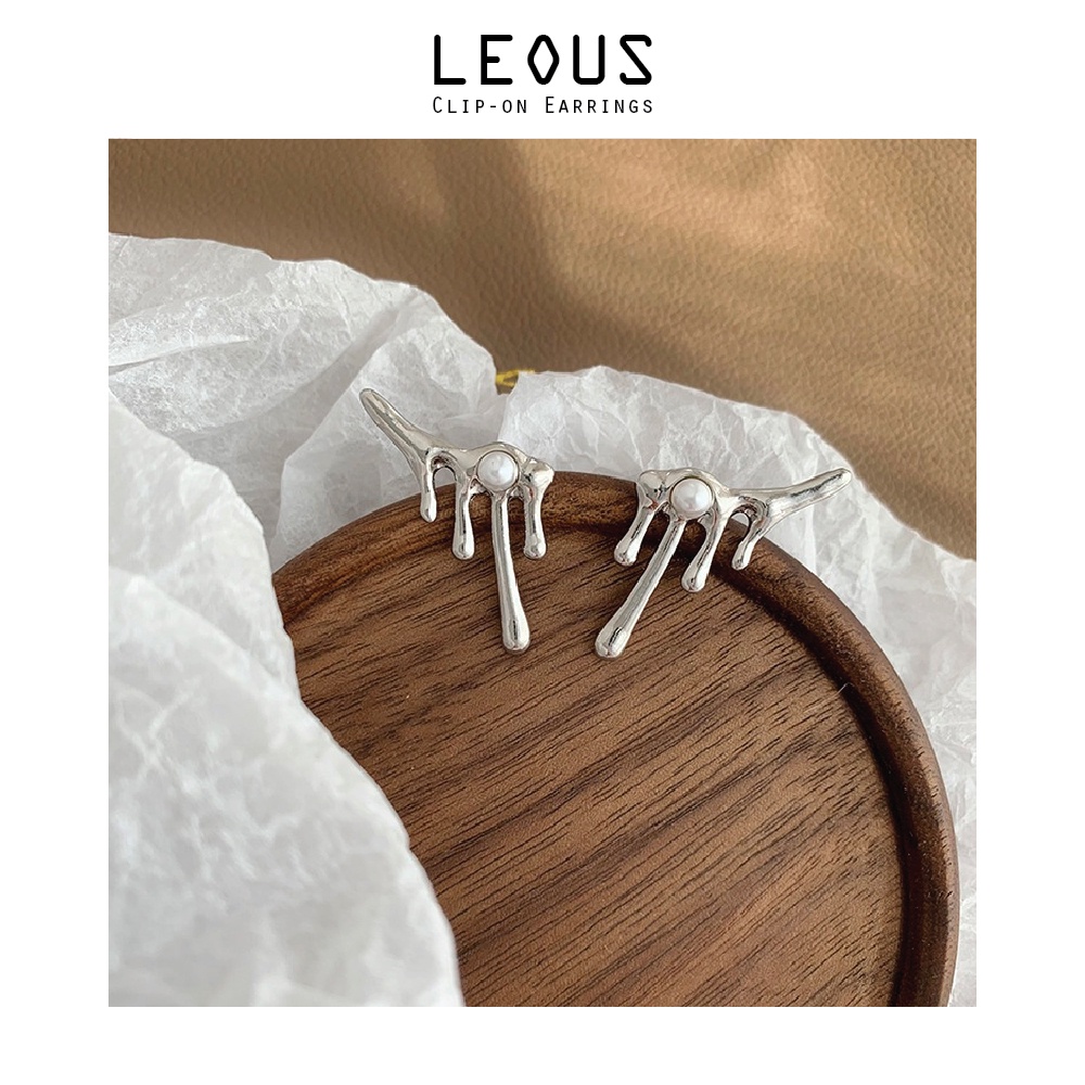 Khuyên tai kẹp không bấm lỗ chốt cố định K052 bằng hợp kim mạ bạc hình giọt nước đính hạt trai dáng ngắn Leous