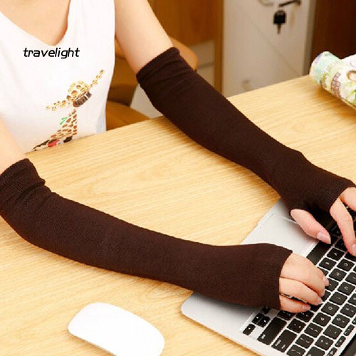 Găng Tay Len Dài Hở Ngón Thời Trang Cho Nữ