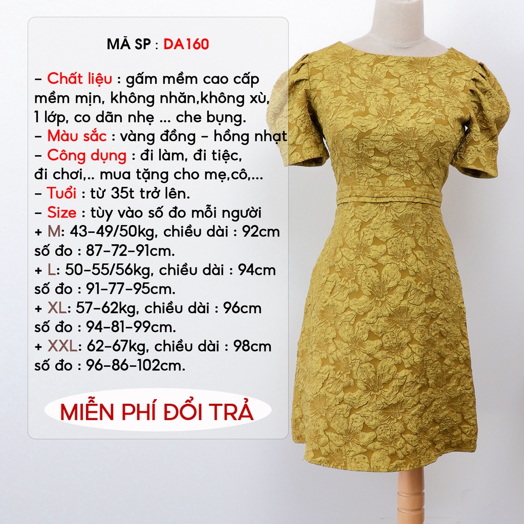 Đầm Gấm Dự Tiệc Sang Trọng Bigsize AMYRA , Thiết Kế Dáng Chữ A Tay Phồng Cao Cấp Phù Hợp Đi Tiệc DA160