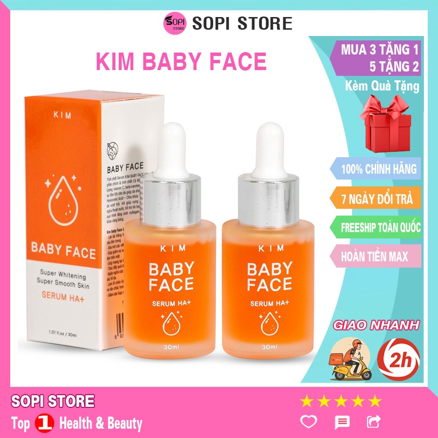 Serum KIM BABY FACE HA+  | Tinh chất cà rốt, truyền trắng sạch mụn, căng bóng trẻ hoá da