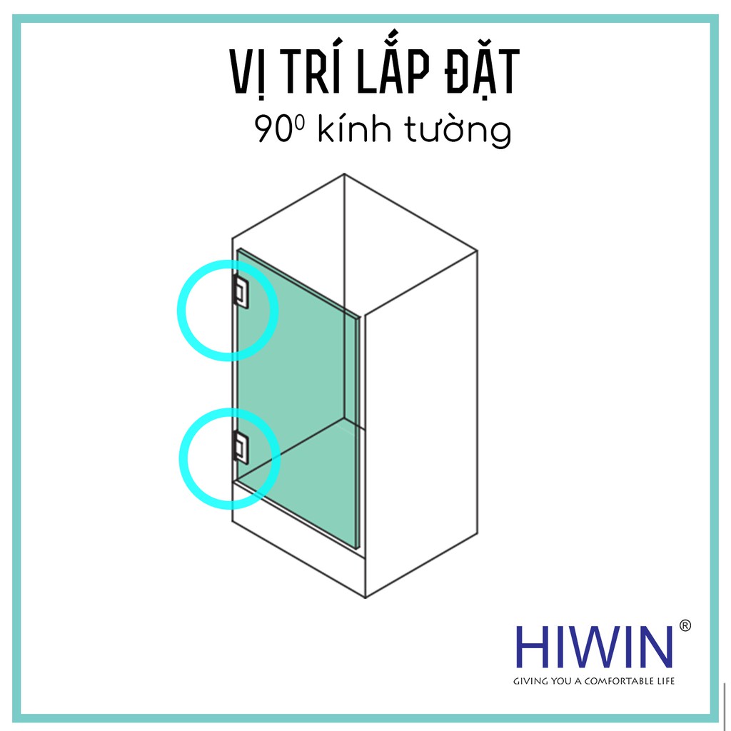 Bản lề 180 độ kính kính cabin tắm cạnh vát inox 304 đúc mạ vàng cao cấp Hiwin HG-007G