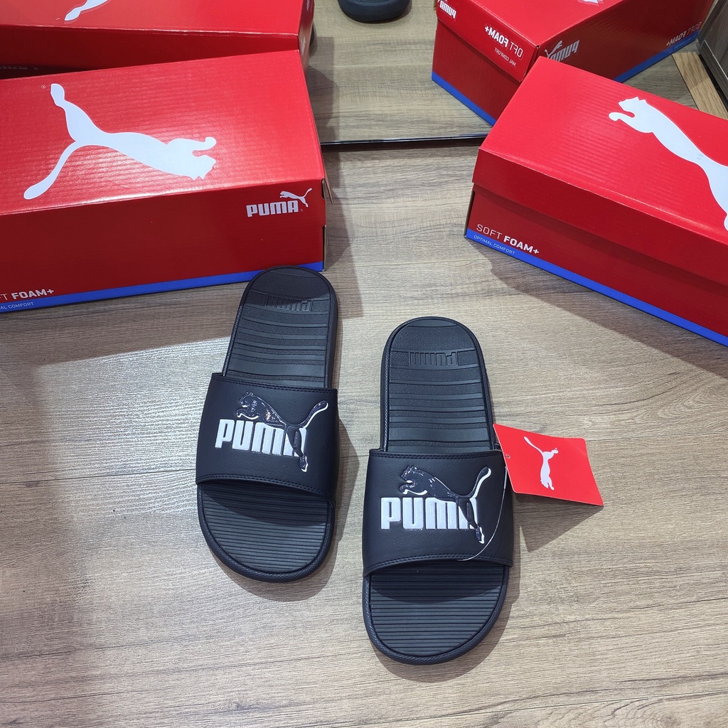 [CHÍNH HÃNG] Dép quai ngang PUMA Cool Cat màu Đen logo Trong Suốt - CODE: 383441 01