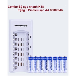 Combo Bộ sạc nhanh thông minh 8 cổng K18 loại mới kèm 8 pin AA 3000mAh