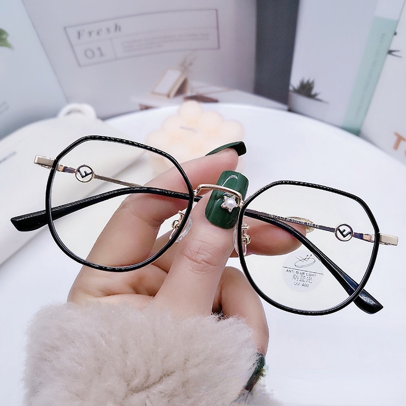 Mắt kính gọng kim loại tròn chống bức xạ phong cách retro Hàn Quốc