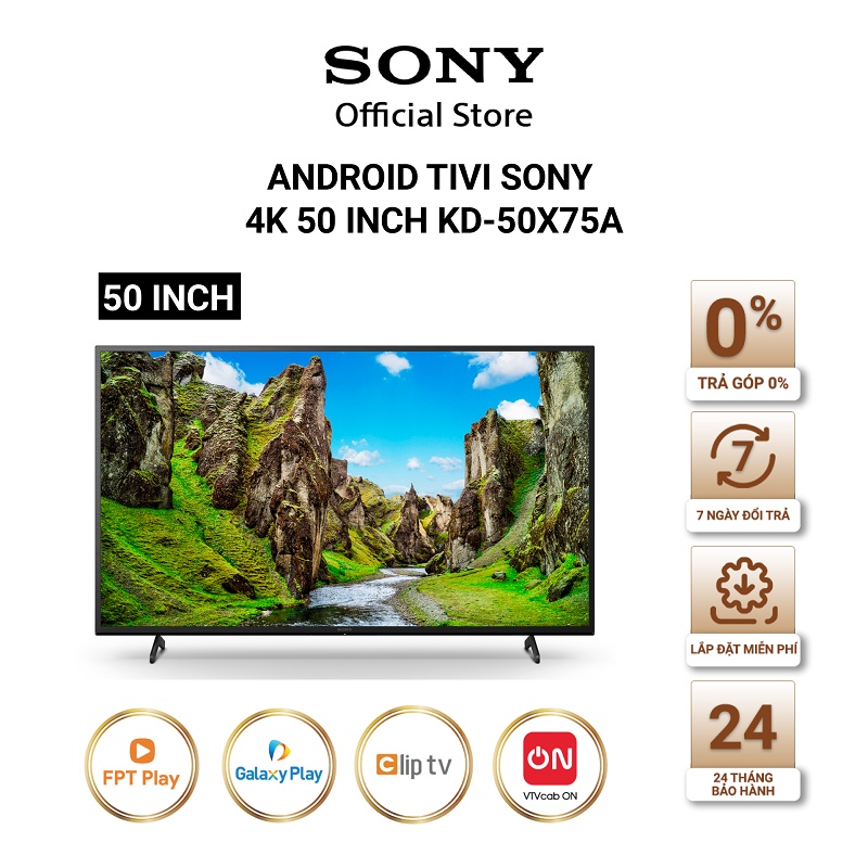 Android Tivi Sony 4K 50 inch KD-50X75A Mới 2021 - Miễn phí Lắp Đặt