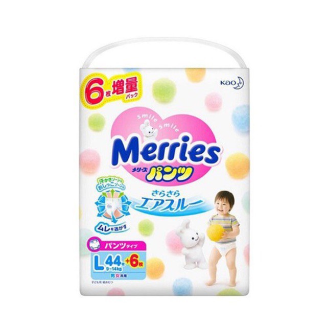 Bỉm_tã quần Merries size L_44 + 6 miếng (hàng cộng miếng)