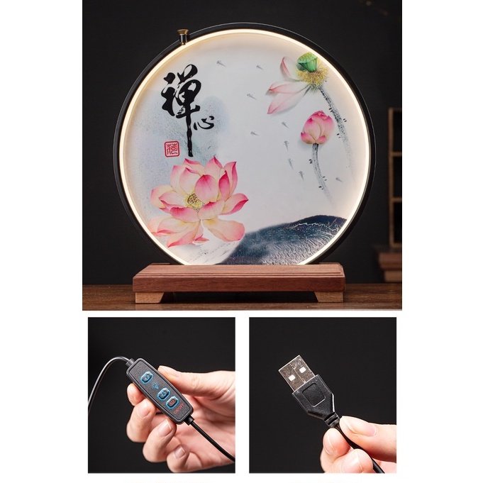 Đèn LED xông trầm có tranh trang trí tượng, tiểu cảnh  - Tự Thanh