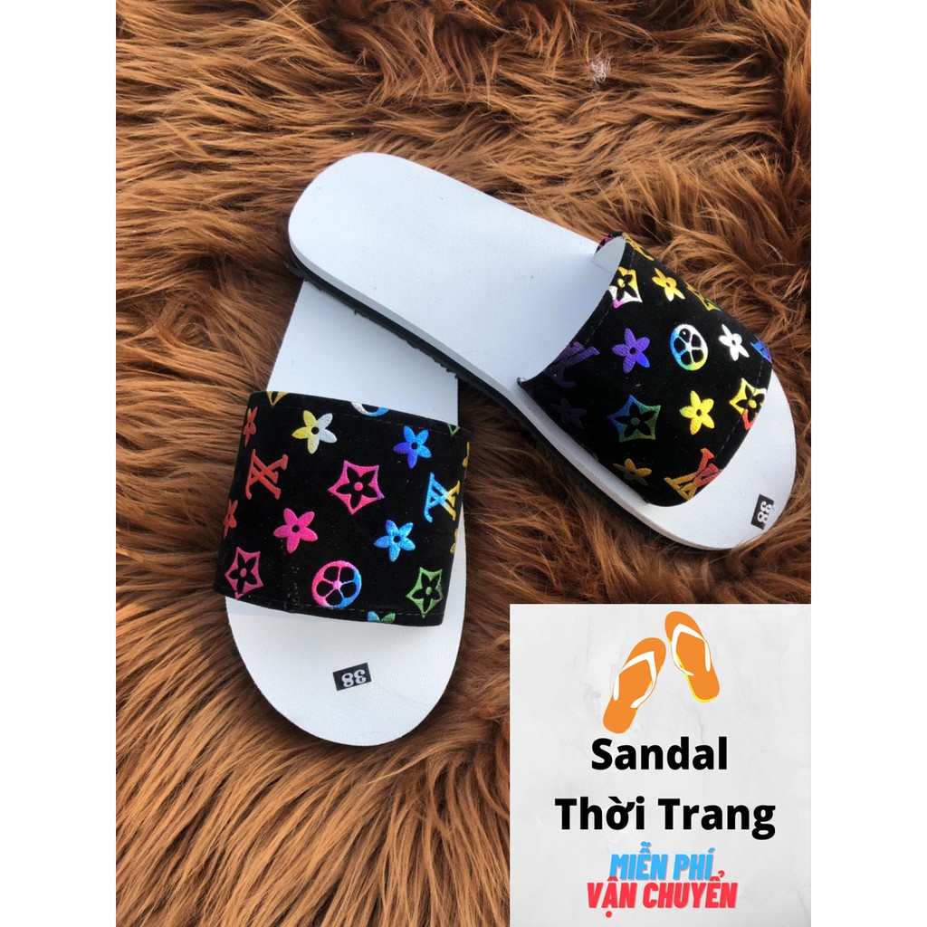 Dép quai ngang nữ nam, SANDALTHOITRANG Sandal quai ngang Trắng/Đen sandal đồng nai full size 30-44