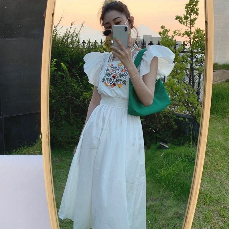 [Order] Váy trắng dáng xòe thêu hoa tay bèo vintage Quảng Châu đẹp có size