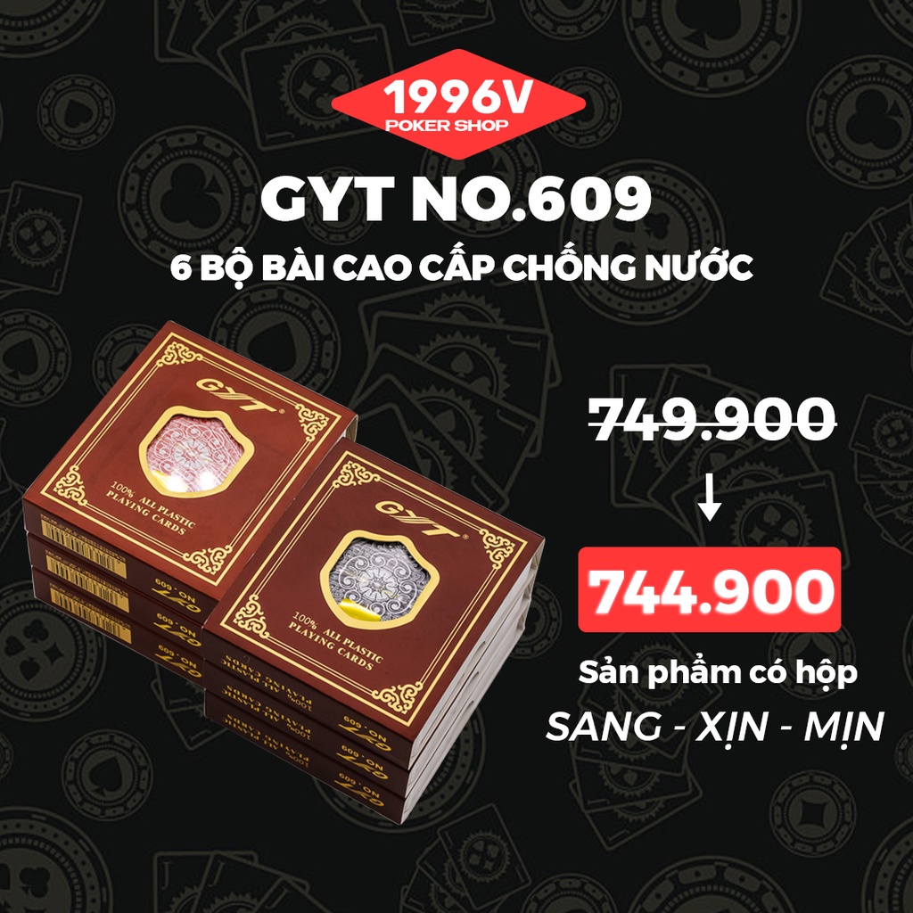 Combo 6 bộ bài tây nhựa Poker size, bài poker plastic card GYT No 609 số to Jumbo chống nước - 1996V Poker Shop