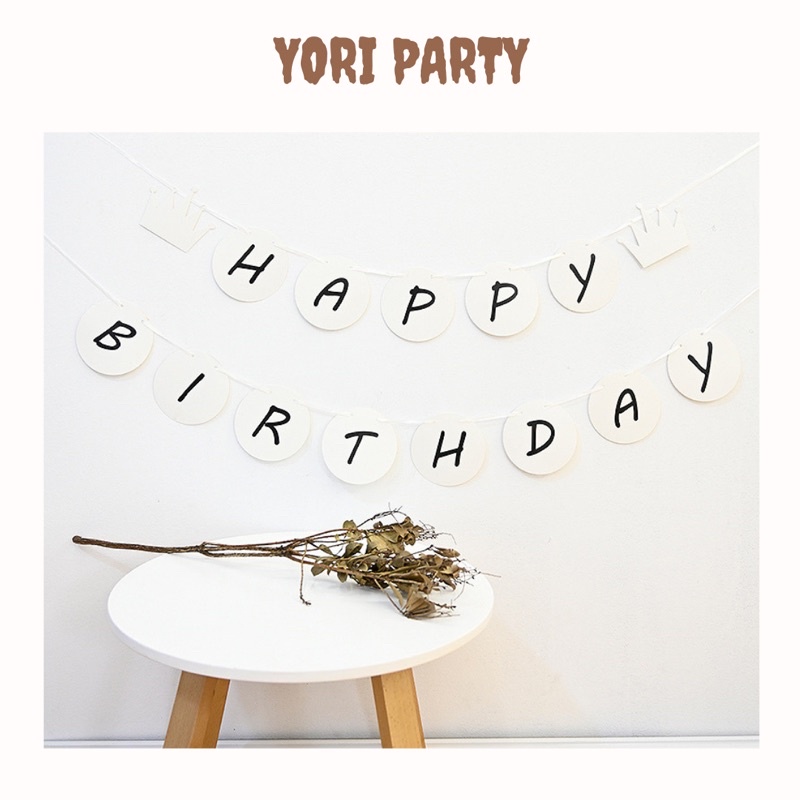 Dây Cờ Happy Birthday Tròn Trắng Đen Trang Trí Sinh Nhật Phong Cách Hàn Quốc - Yori Party