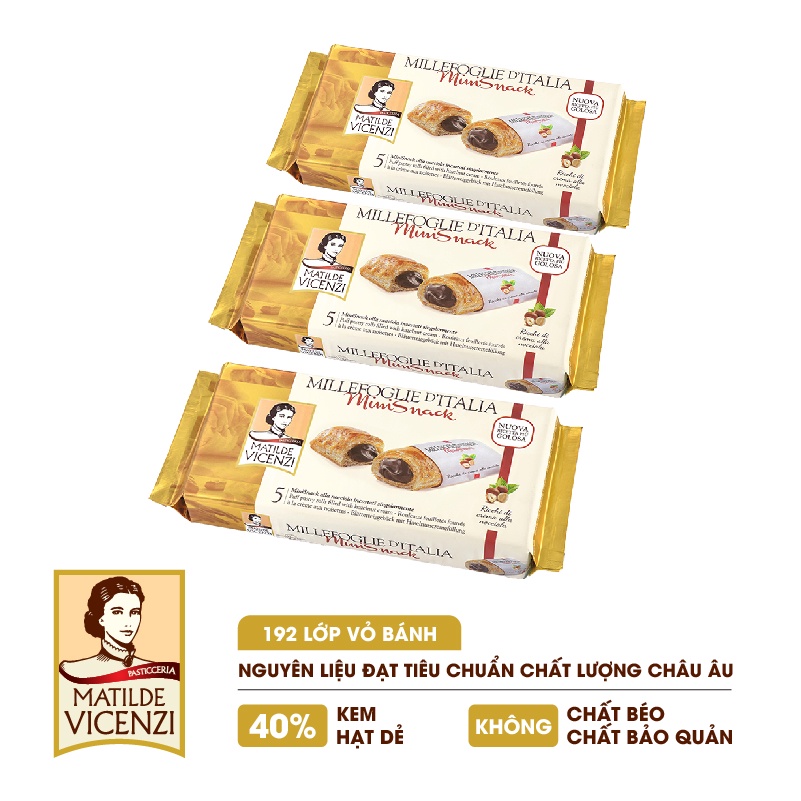 Combo 3 hộp bánh Vicenzi Ý 125g cuộn kem và sô cô la hạt phỉ