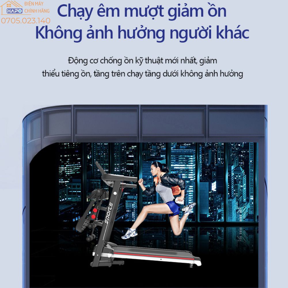 Máy chạy bộ đa năng A7S gấp gọn tại nhà, động cơ 2HP chống rung lắc, Máy tập gym kèm đai massage và tạ