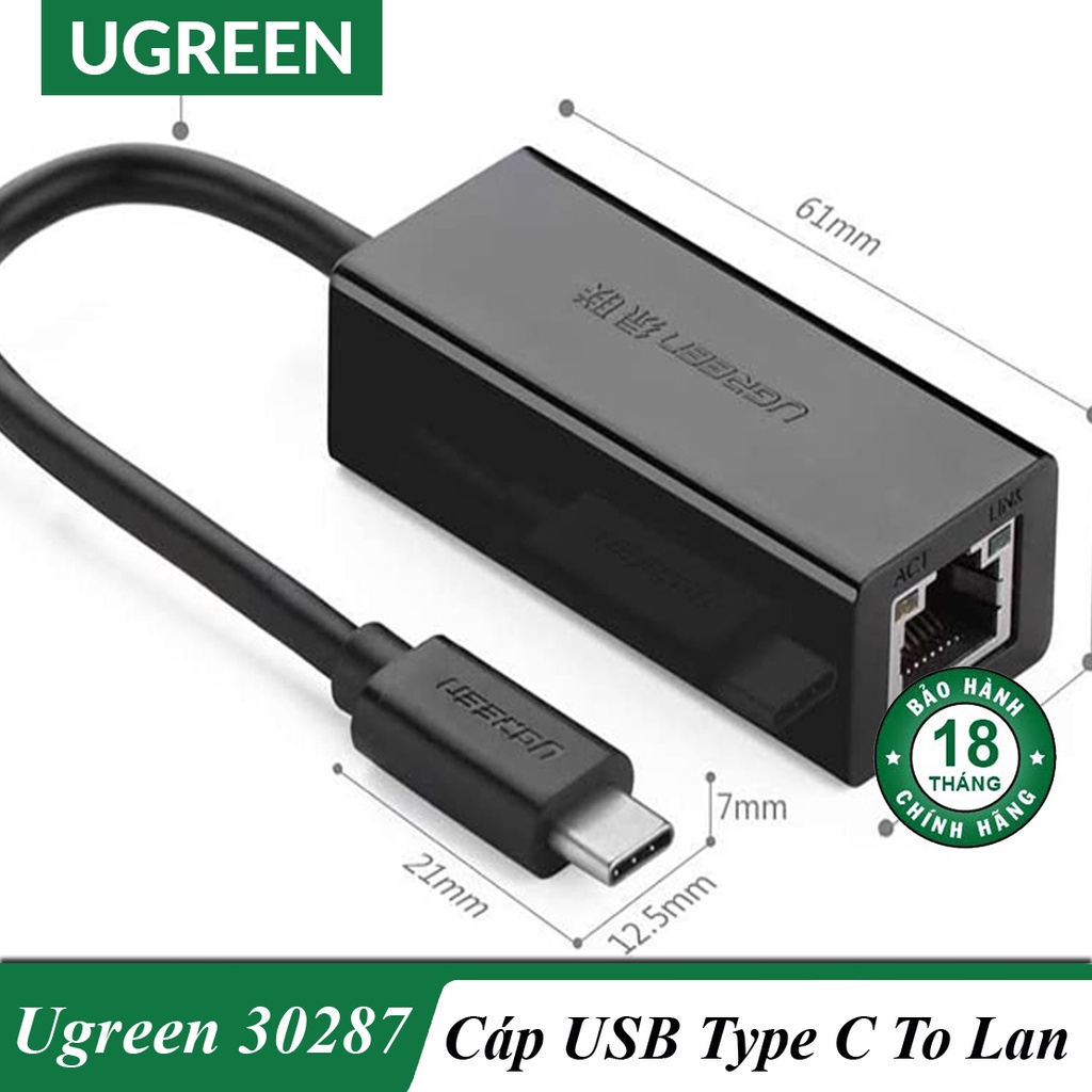 Cáp chuyển USB Type C to LAN Ugreen 30287 Cao Cấp Chính Hãng