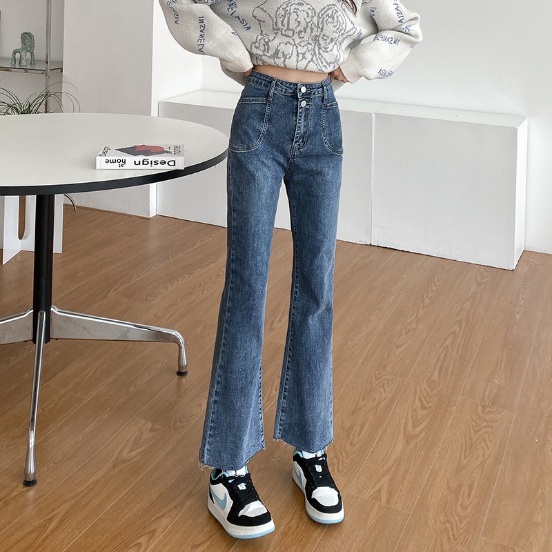Quần Jeans Dài Lưng Cao Ống Đứng Thời Trang Hàn Quốc Cho Nữ