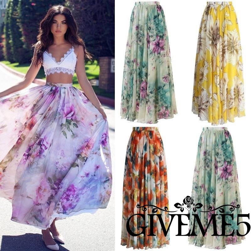 Chân váy maxi chiffon in hoa thời trang