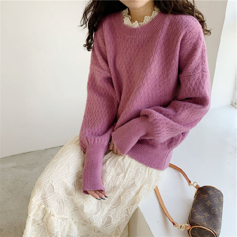 Áo Sweater Giả Hai Lớp Phối Ren Dày Dặn Dáng Rộng Thời Trang Cho Nữ
