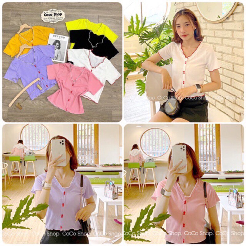 Áo croptop 2 cúc liền 6 màu loại cao cấp (100% ảnh thật)