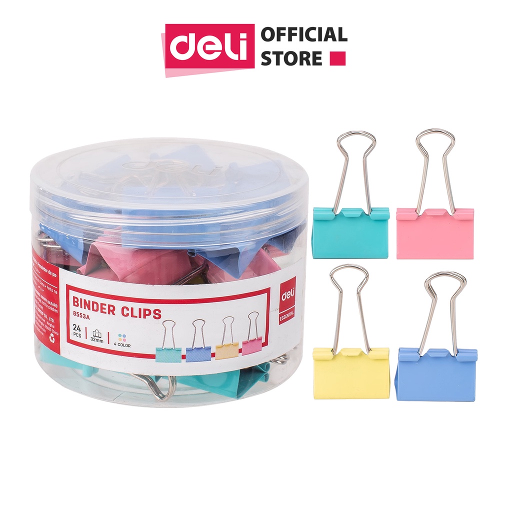 Kẹp màu hộp nhựa không chia màu không han gỉ, kẹp chắc chắn nhiều màu Deli E8553A