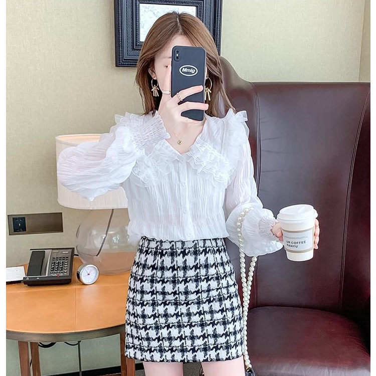 Áo Sơ Mi Chiffon Tay Dài Cổ Peter Pan Phối Ren Thời Trang 2022 Cho Nữ