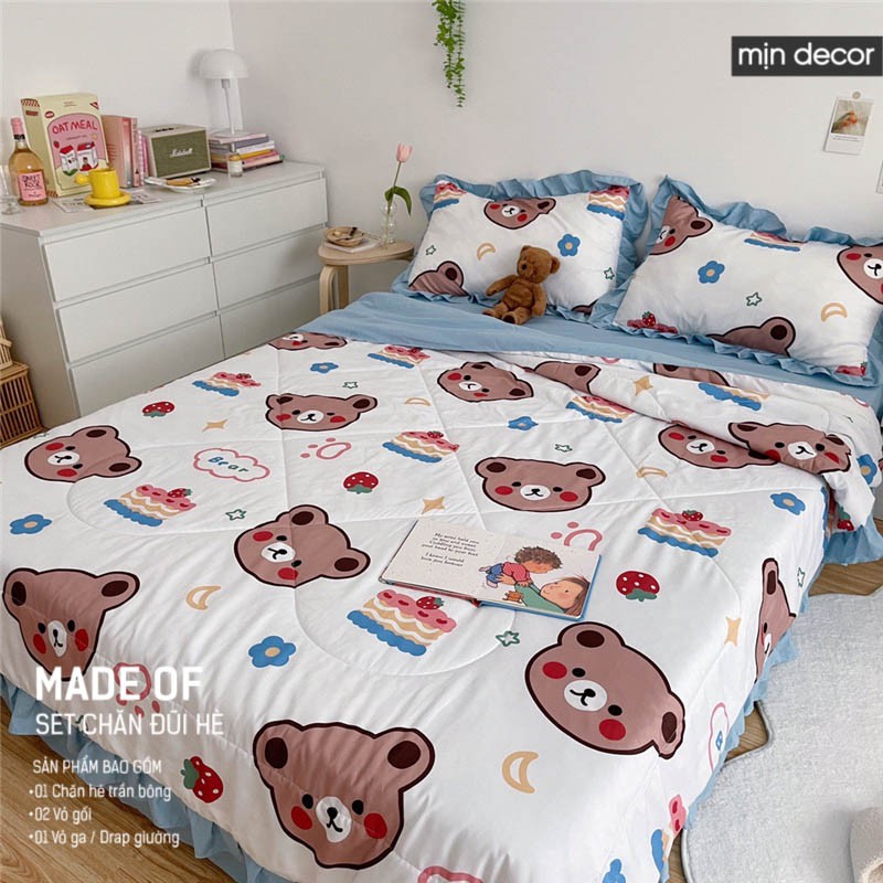 [2021] Set chăn ga gối Cotton Đũi Bèo Mịn Decor - Bộ ga giường chăn trần bông mùa hè mềm mịn phong cách Hàn Quốc