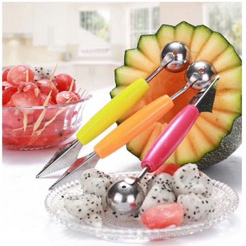 Muỗng Tỉa Trái Cây, Rau Củ 2 in 1, Múc Kem, Trái Cây Viên Tròn Tạo Hình Thực Phẩm Đẹp Mắt Đa Năng-Tặng cọ quét silicone