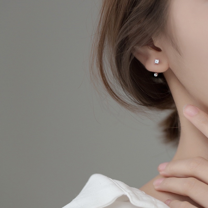 Bông tai bạc chốt bi xoáy Khuyên tai bạc nữ hình chữ U đính đá bạc Ý 925 mạ vàng cao cấp DUYSON SILVER [KCBX4]