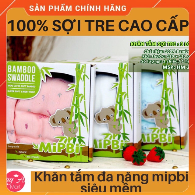 [FREESHIP] Khăn tắm đa năng sợi tre 3 lớp Mipbi CAO CẤP 100% SỢI TRE