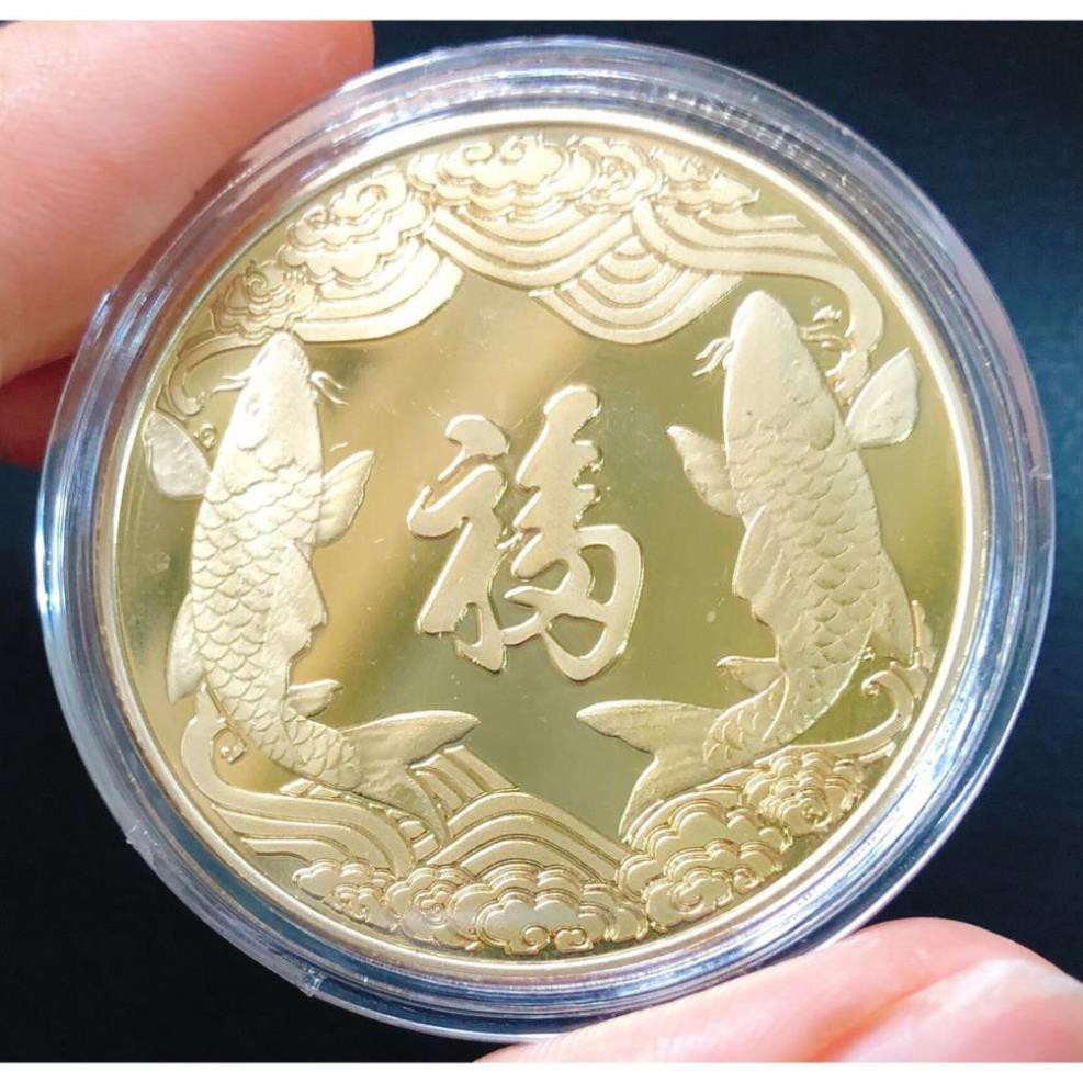 [47027] Xu Quan Âm Mạ Vàng Cá Chép Niken mạ vàng + tặng kèm túi Phúc may mắn