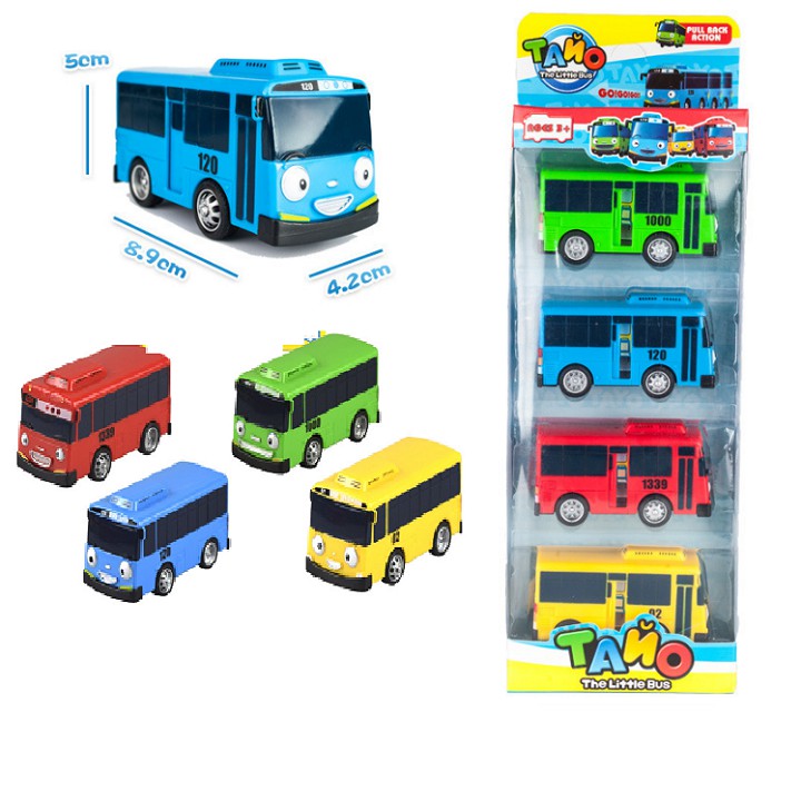 Tayo bus xe buýt đồ chơi trẻ em gồm 4 chiếc tương tứng 4 nhân vật Tayo Rogi Lani Gani - xe bằng nhựa chạy cót